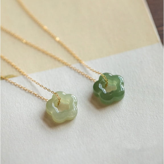 Green Natural Jade Stone Flower Pendant Sterling Silver Choker Dainty Necklace