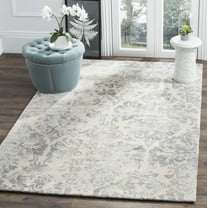 SAFAVIEH Bella Leann Damask Distressed Wool Area Rug, Ivory/Silver, 3' x 5'