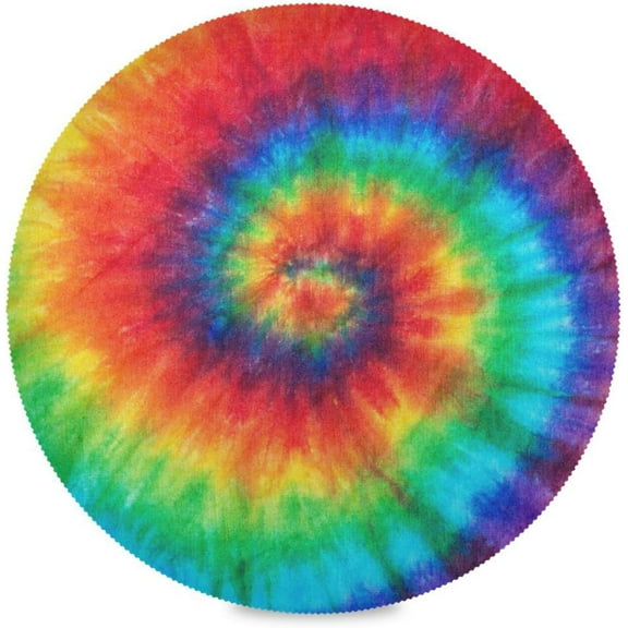 Tie Dye, Elastic Fitted Edged Round Tablecloth Fade resistant Anti-Shrink Table Cloth Washable Table Cover for Indoor or Outdoor and anywhere you wanna use it 48"X 48"