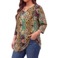 thumbnail image 4 of WellSize Plus Size Womens Tunic Tops 3/4 Sleeve Dressy Fall Blouses Casual V Neck Floral Shirts Tunics for Leggings, 4 of 8