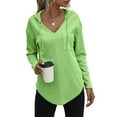 thumbnail image 2 of Women Hoodies High Low Hem Waffle Knit Tunic Sweatshirt With Pockets Long Sleeve Tops V Neck Solid Drawstring Shirts, 2 of 6