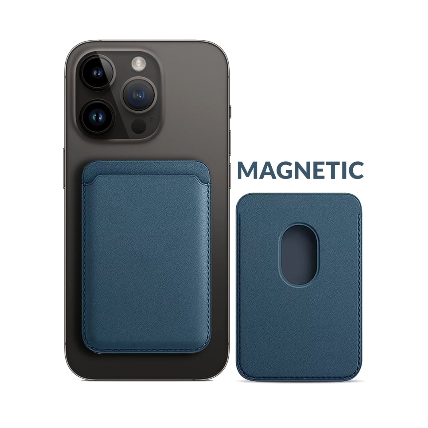 Genuine Leather Magnetic Card Organizer - Dark Blue