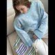thumbnail image 4 of Suéter de Larga para Mujer, Suéteres Cortos de Gran Tamaño de Otoño, Tops de Punto con Cuello Redondo y Estampado de Velero Informal Azul L, 4 of 7