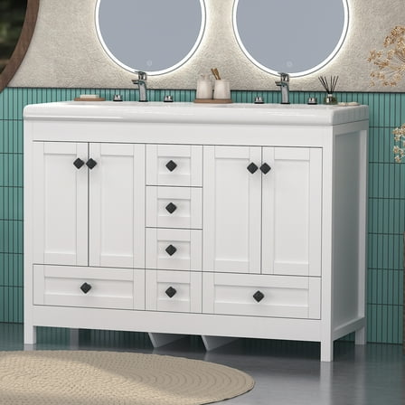 Jarbalai 47" Modern Double Sink Bathroom Vanity with 6 Drawers and Soft-Close Cabinet, White