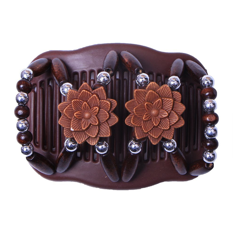 SEN Portable BZ933 Personality Wood-like Beads Double-row Variable Hair Comb 2#