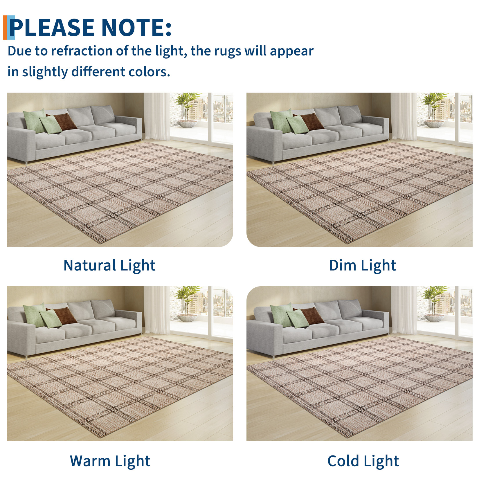 Hasoo Modern Plaid Non Slip Runner Washable 2' x 6' Throw Rug for Hallway Enterway Neutral Indoor Camel Carpet
