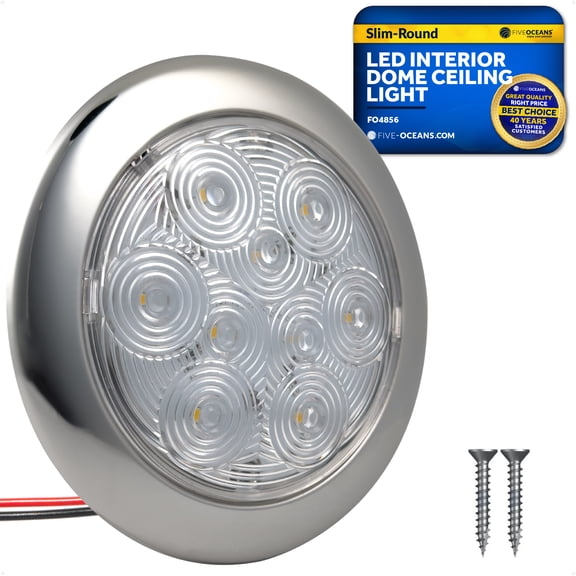 Five Oceans LED Dome Ceiling Light, 5-3/16" Slim Round, Warm White, 12V, IP65 Waterproof, Interior Lights for RVs, Boats, Caravan - FO4856