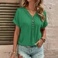 thumbnail image 3 of Gibobby Camiseta de Manga Corta con Cuello en V Tops para mujer Botón con cuello en V Túnica casual Camisetas manga corta Blusa Henley Camiseta(Verde,XL), 3 of 4
