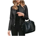 thumbnail image 5 of felwors Women's PU Leather Jacket Biker Jacket with Pockets Vintage Short Coat for Autumn Spring Black, XL, 5 of 8