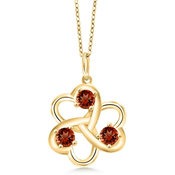 Gem Stone King 1.11 Ct Round Red Garnet 18K Yellow Gold Plated Silver Pendant With Chain