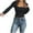 Black, variant on Womens Long Sleeve Shirt Lace Patchwork Ruffled Blouses Square Neck Crop Undershirts Fall Slim Fit Y2K Tees Basic Tight Spring Going Out Top