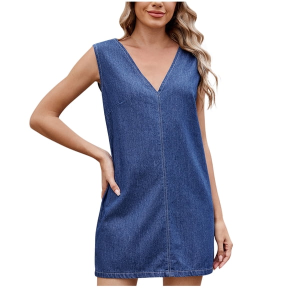 Ashirexll Womens Summer Dresses, Casual Dresses for Women, Summer Fashion Solid Color V-Neck Sleeveless Elegant Slip Dress