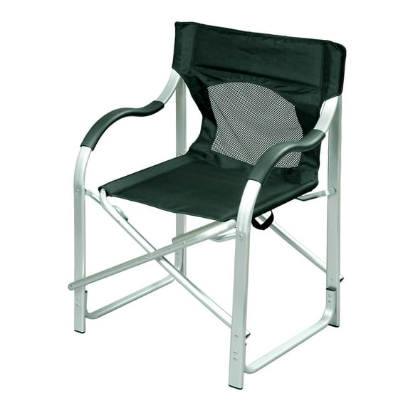 Faulkner Camping Chair 43948 Director Chair; 250 Pound Weigh Capacity; Black; Aluminum Frame With Polyester Mesh Fabric; Without Headrest; With Padded Armrest And Carry Handle