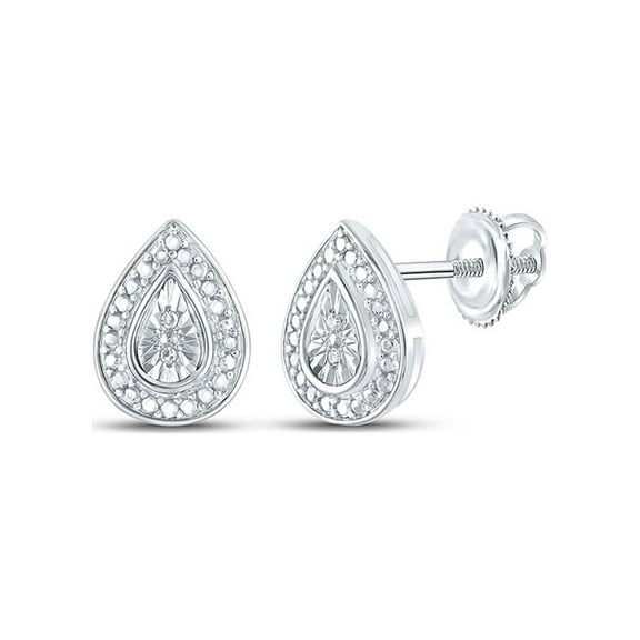 Sterling Silver Womens Round Diamond Teardrop Earrings .01 Cttw