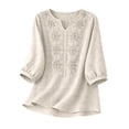 thumbnail image 3 of Embroidered Boho Tops for Women Elbow Sleeve Bohemian Tops Soft Floral Top Loose Fit Blouses Vacation Beach Solid Blouses Lightweight Pullover Shirt 3/4 Length Sleeve Shirts Solid Color Shirts, 3 of 6