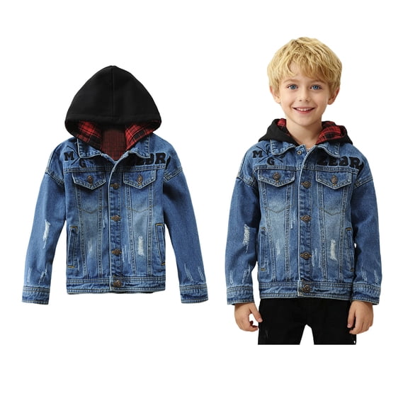 Boys Denim Jacket Long Sleeve Denim Hoodie Blue Jacket Kids Spring Jackets Boys Jacket Size 11-12 Years