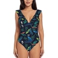 thumbnail image 2 of Yiaed Dinosaur Print Women's Ruffled One Piece Swimsuit V Neck Swimwear Slimming Monokini for Woman-Small, 2 of 8