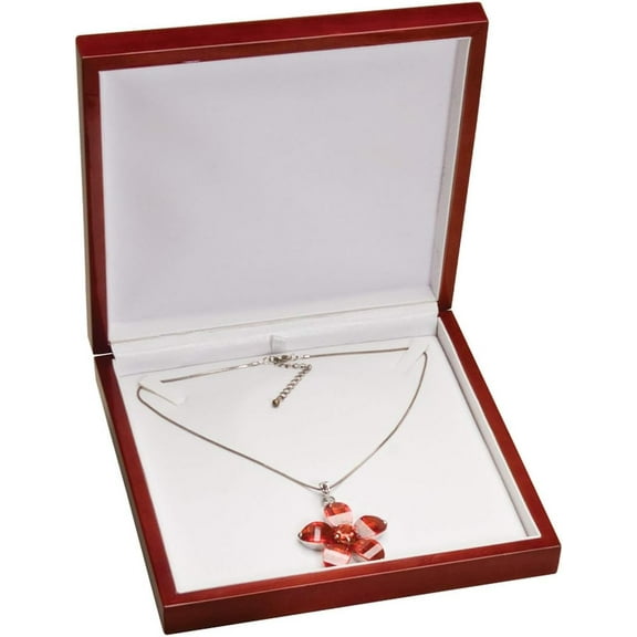 Elegant Rosewood Large Necklace Box Premium Wooden Box with White Leather interior and Metal Hinge (Necklace)