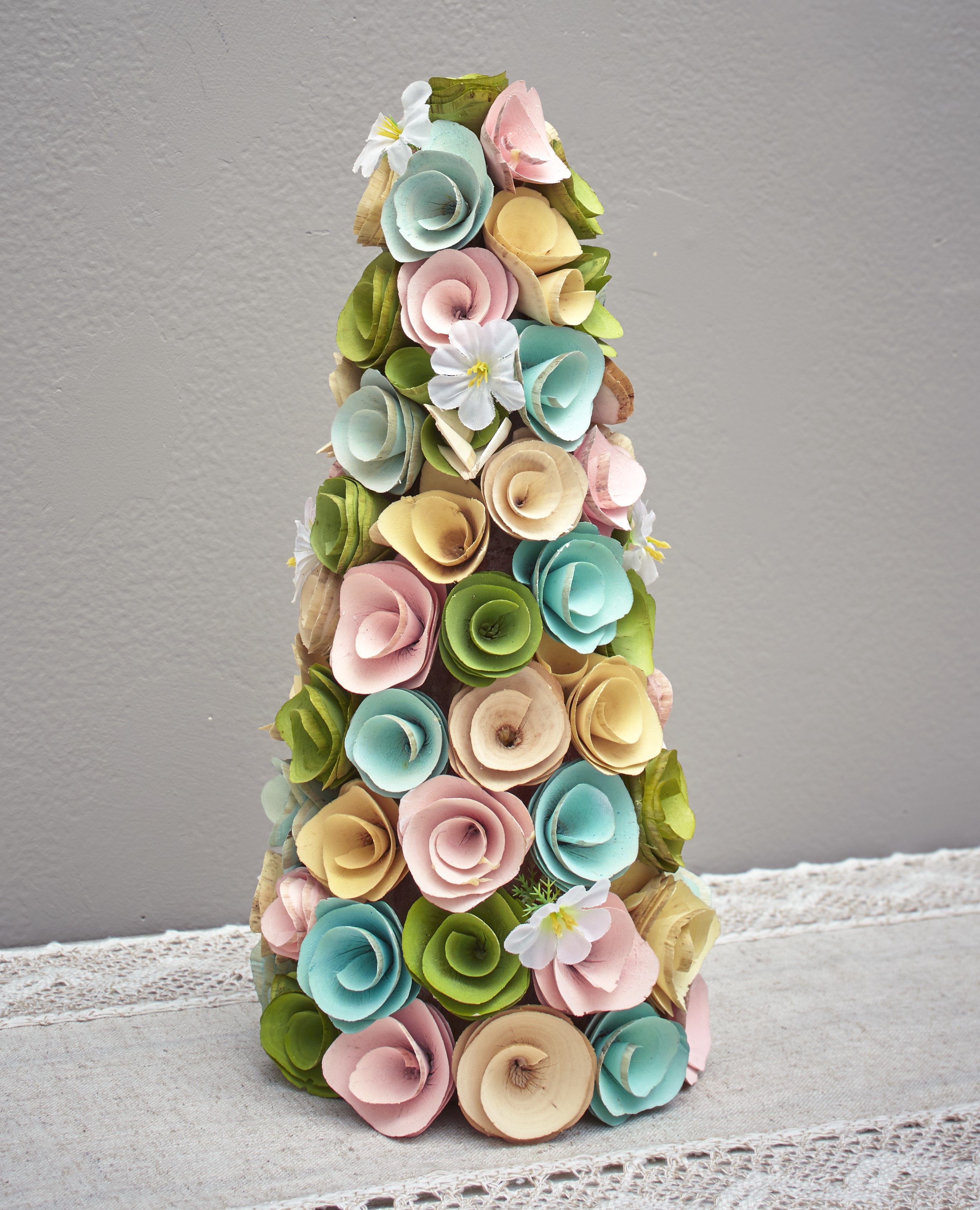 Wood Curl Flower Tree with Fake Foliage for Centerpieces, Spring