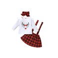 thumbnail image 4 of Xingqing 3 Pcs Noël Bébé Filles Élan Manches Longues + Jupe à Bretelles à Pois/à Carreaux + Bandeau Tenues Carreaux Rouges 2-3 Ans, 4 of 9