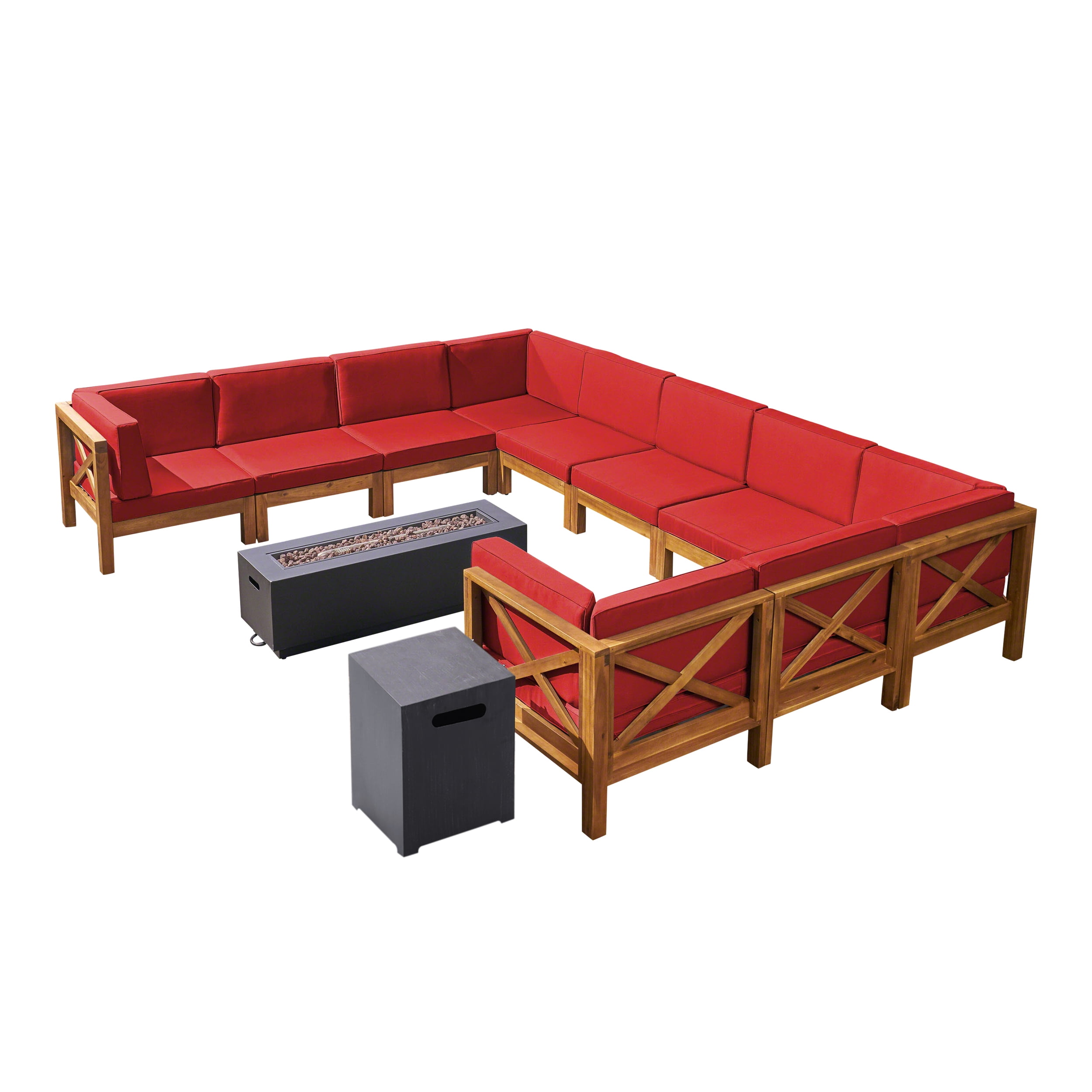 Noble House Comores 10 Seater U-Shaped Sectional Sofa Set Teak Red/Dark Gray