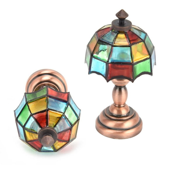 QIILU Dollhouse Table Lamp,Dollhouse Miniature Lamp,1:12 Dollhouse Wireless LED Desk Lamp Miniature Table Lamp With Colorful Lampshade