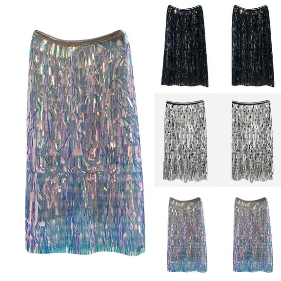 Elainilye Fashion Sparkly Skirts Sequin Zipper Skirt Bodycon Mini Party Glitter Skirts,Pink