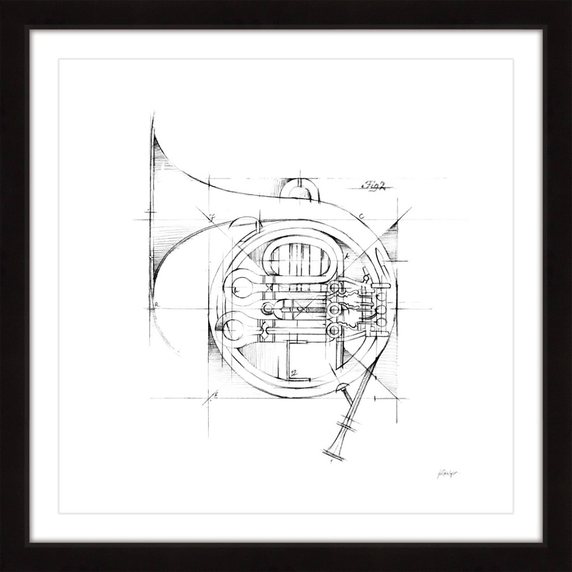 "French Horn Sketch" Framed Painting Print