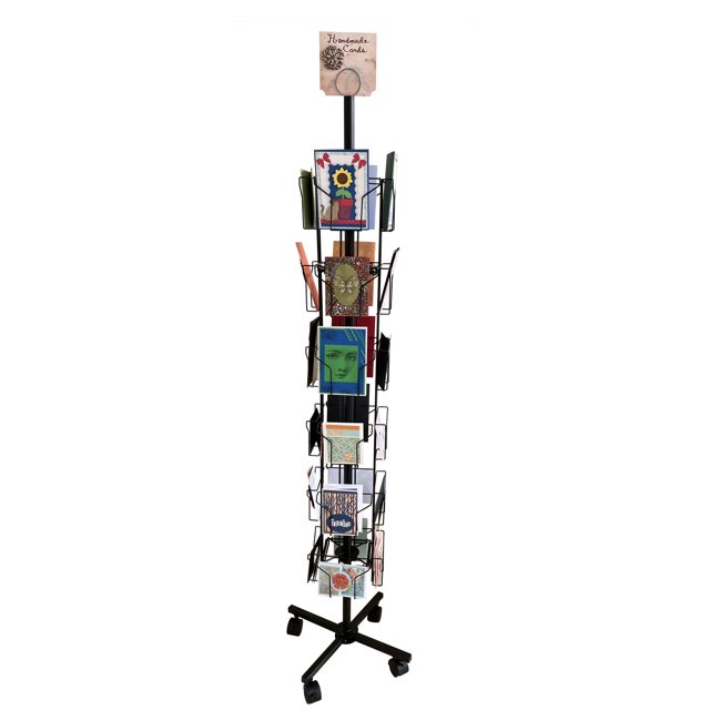FixtureDisplays® Greeting Card Rack 24-Pocket 6" Wide Pocket (Fits 5x7" Cards with Envelop) CD DVD Metal Display Stand Spinning Floor Stand 11703-BLACK