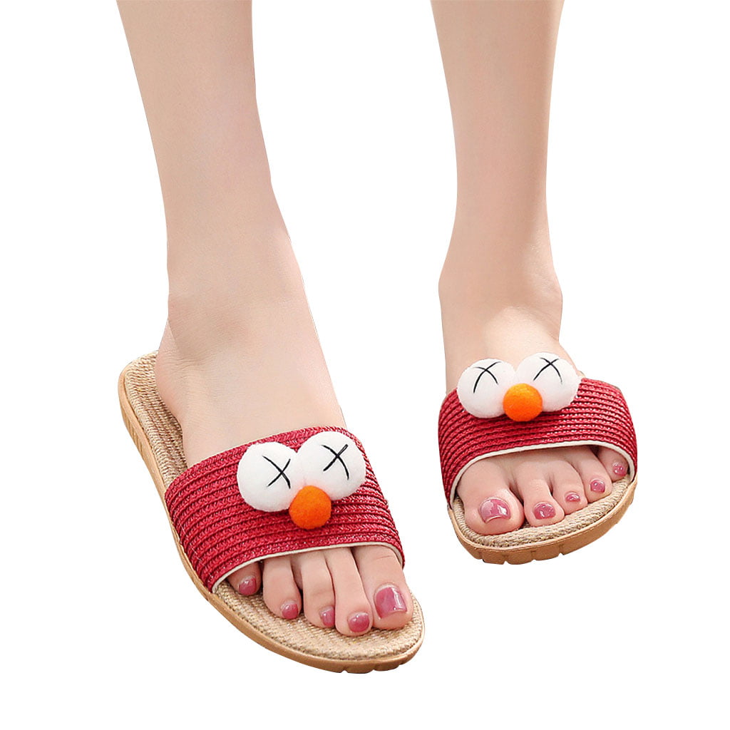 Women Men Flax Slippers Indoor Open Toes Scuffs Home Slip on Sandals Shoes 