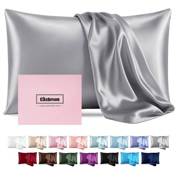 Silk Pillow Cases with Zipper, Pillow Case,Silver Gray,Queen,1pc