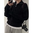 thumbnail image 5 of Women'S Sweaters Fall Winter Quarter Zip Long Sleeves Casual Ribbed Cable Knit Pullover Black One size, 5 of 9