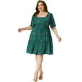 thumbnail image 3 of DARING DIVA Plus Size Chiffon Square Neck Short Sleeve Metallic Dress 3X Green, 3 of 5
