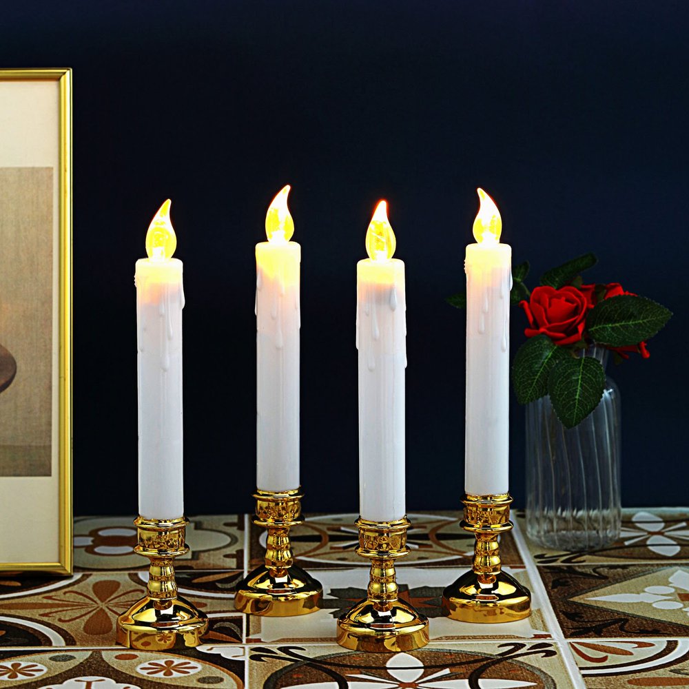 Efavormart Set of 6 10" White Flickering Flameless Battery Operated LED Taper Candles with