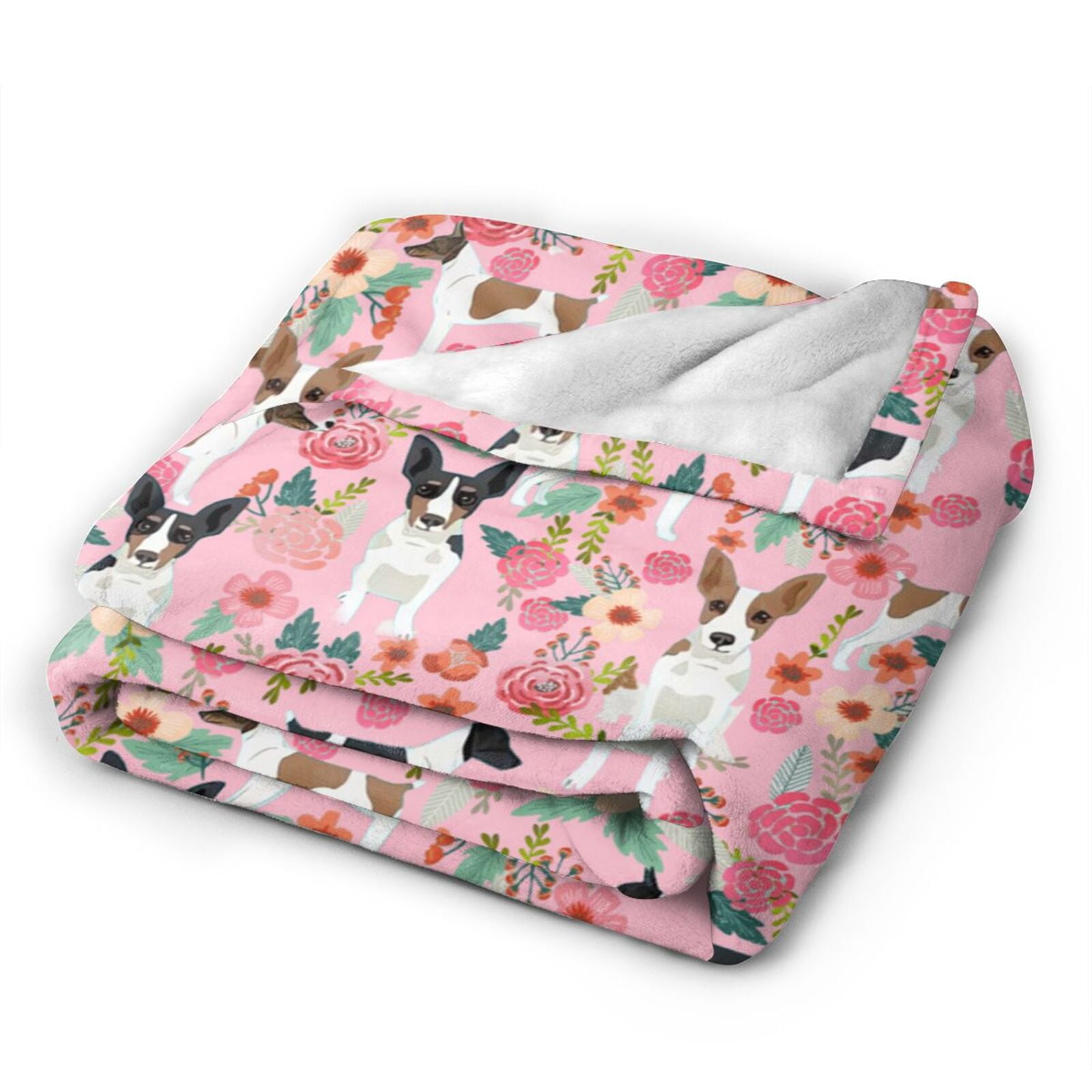 Rat Terrier Dog Floral Flower Blanket Gifts For Kids Adults - Lightweight Throw Blanket For Bedroom Living Room Decor Soft Fuzzy Fleece Cozy Plush Bed Couch 50"X40"