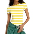 thumbnail image 2 of Striped Shirt for Women Slim Fitted Short Sleeve Crewneck T-Shirts for Woman Causual Ribbed Tee Stretchy, 2 of 5