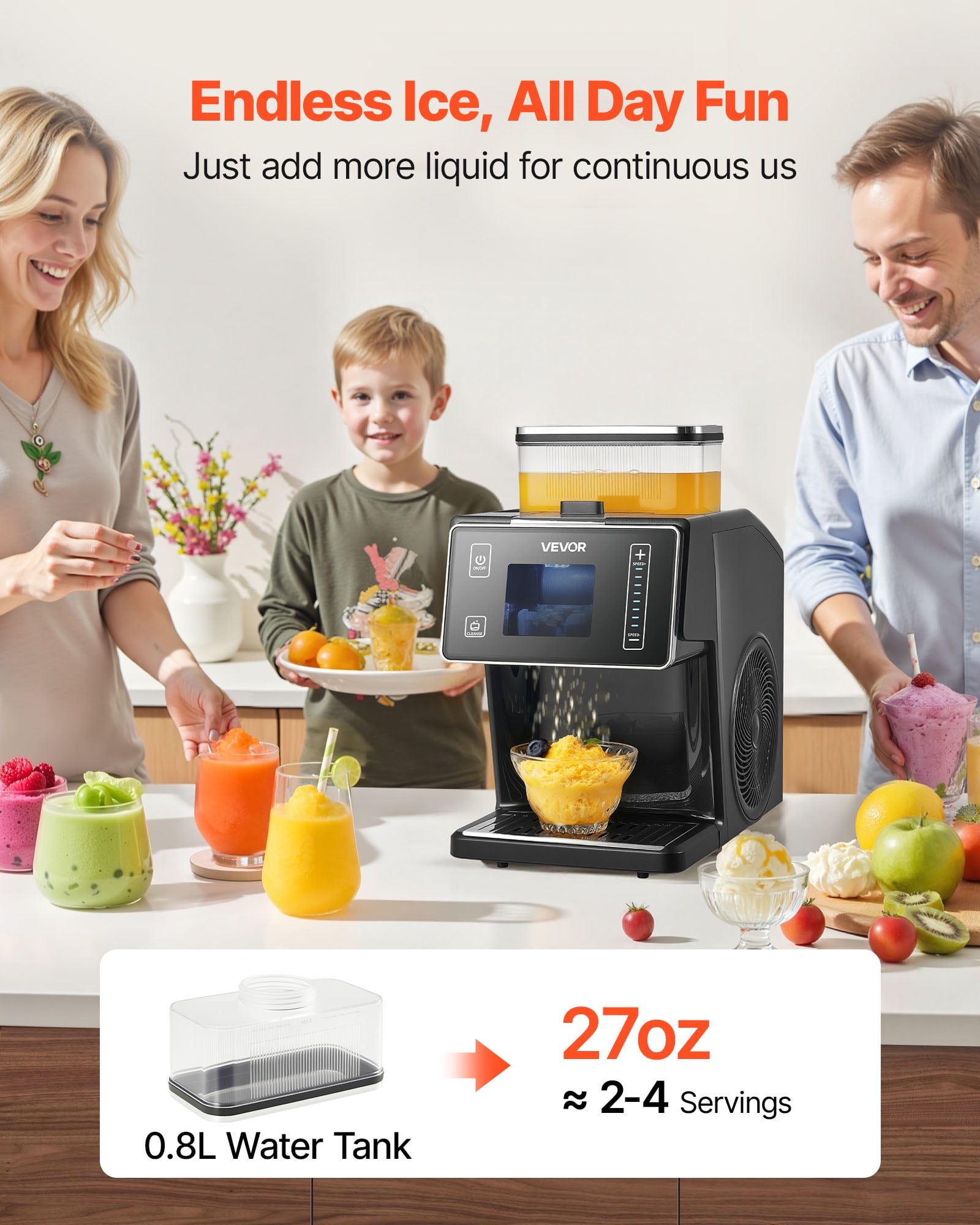 VEVOR Snowflake Ice Machine, 44LBS/24H Snowflake Ice Maker, Ice-Shaver Machine with Stainless Steel Blade, Electric Snow Cone Maker with 0.2 Gal Tank, 60S Fast Pre-Cooling,for Home & Small Gatherings