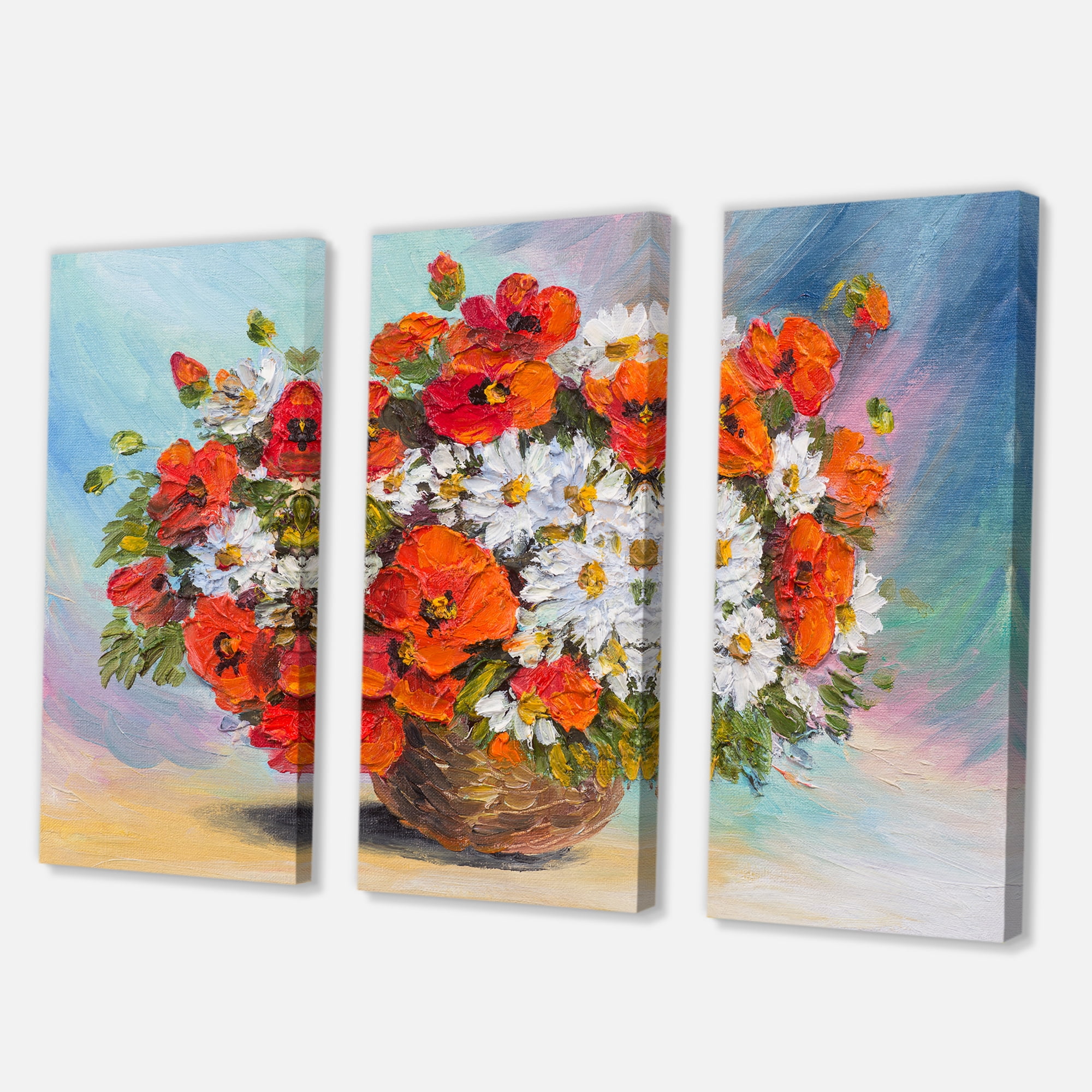 Designart ' Still Life Bouquet Of Daisies and Poppies ' Traditional Canvas Wall Art Print