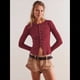 thumbnail image 5 of Cárdigan Corto de Punto Acanalado con Botones y Larga para Mujer, Estilo Y2K, Ajustado, con Cuello Redondo, Camiseta de Otoño Rojo Vino M, 5 of 7