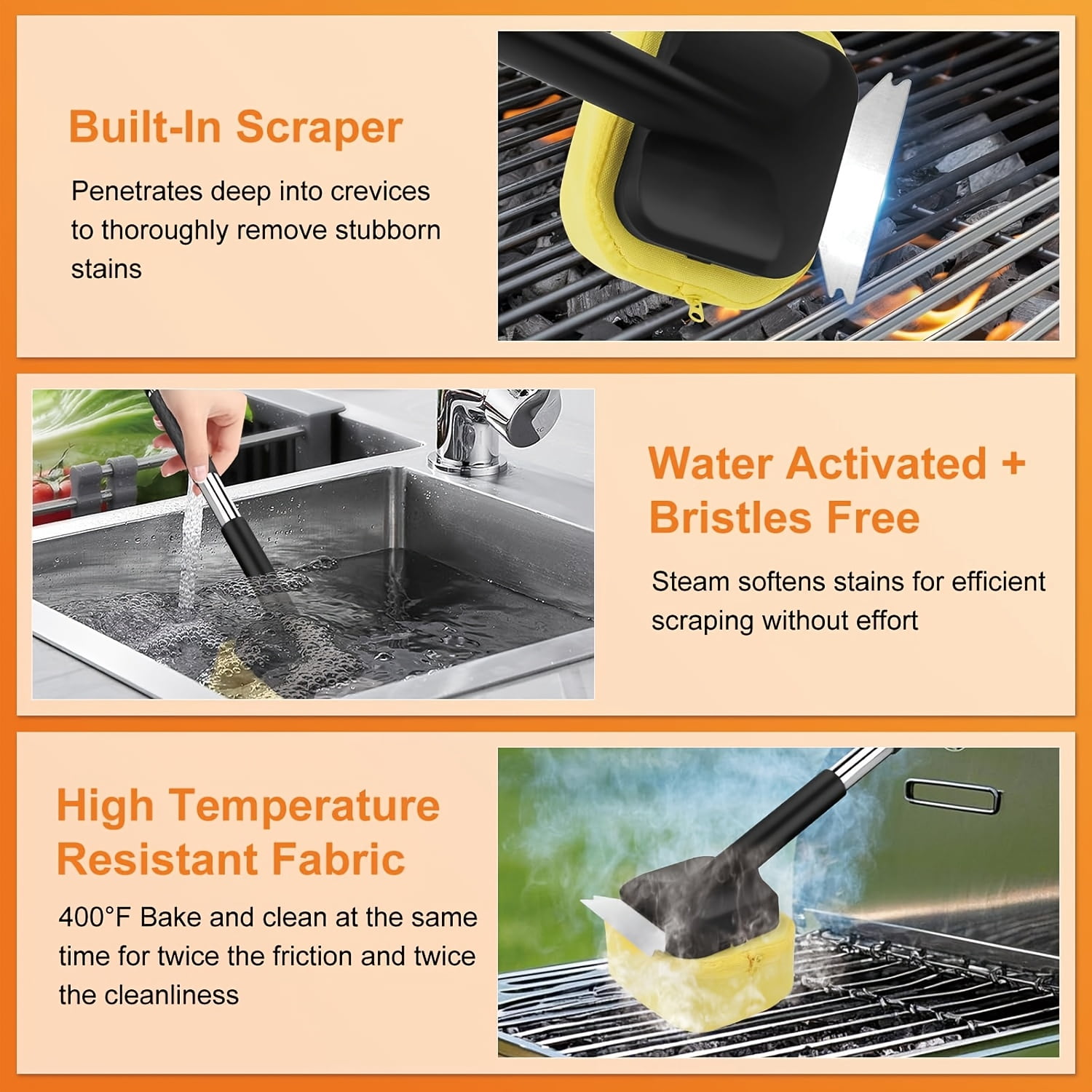 Safe Steam Grilling Brush and Scraper for Effortless Barbecue Cleaning, Durable Tool Suitable for Cast Iron and Stainless Steel Grates, Perfect Outdoor Grilling Gift for Any Occasion