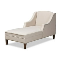 Baxton Studio Leonie Beige Upholstered Brown Finished Chaise Lounge