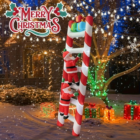 8ft Christmas Inflatable Climbing Ladder with Santa Claus & LED Lights - Indoor/Outdoor Yard/Home Holiday Blow-Up Decor