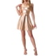 thumbnail image 2 of Vestido sin mangas de cintura alta brillante y acampanado para mujer INSPIRE CHIC, mini vestido en color champán dorado, talla L, 2 of 6