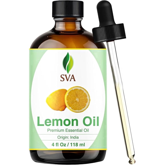SVA Lemon Essential Oil – 4 Fl Oz – 100% Natural Lemon Oil - for Diffuser, Hair Care, Face, Skin Care, Aromatherapy, Scalp and Body Massage, Soap and Candle Making – with Dropper