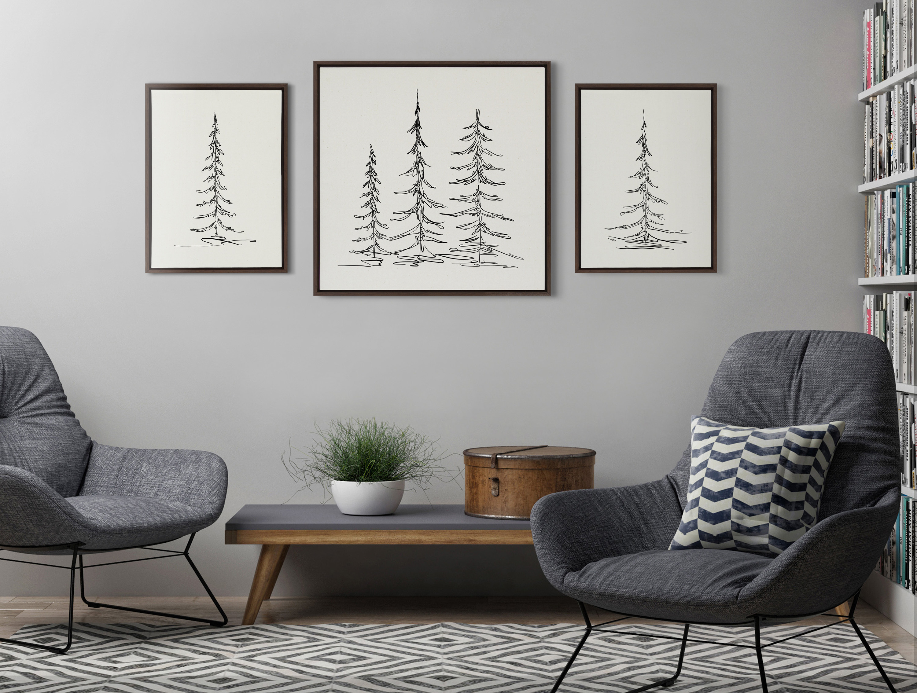 Sylvie Minimalist Evergreen Trees 18 in x 24 in Framed Painting Canvas Art  Prints, by Kate and Laurel Set of