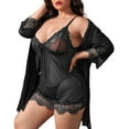 thumbnail image 3 of Plus Size Sexy Lingerie, CaiDieNu Lingerie for Women, 3-Piece Women Lingerie Sexy Lace Nightgowns with Robe & Thong - Black, 3 of 8