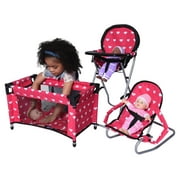 The New York Doll Collection Mega Baby Doll Accessory Play set Includes Dolls High Chair, 3-1 Doll Bouncer and Pack N Play Pink for 18-inch Dolls