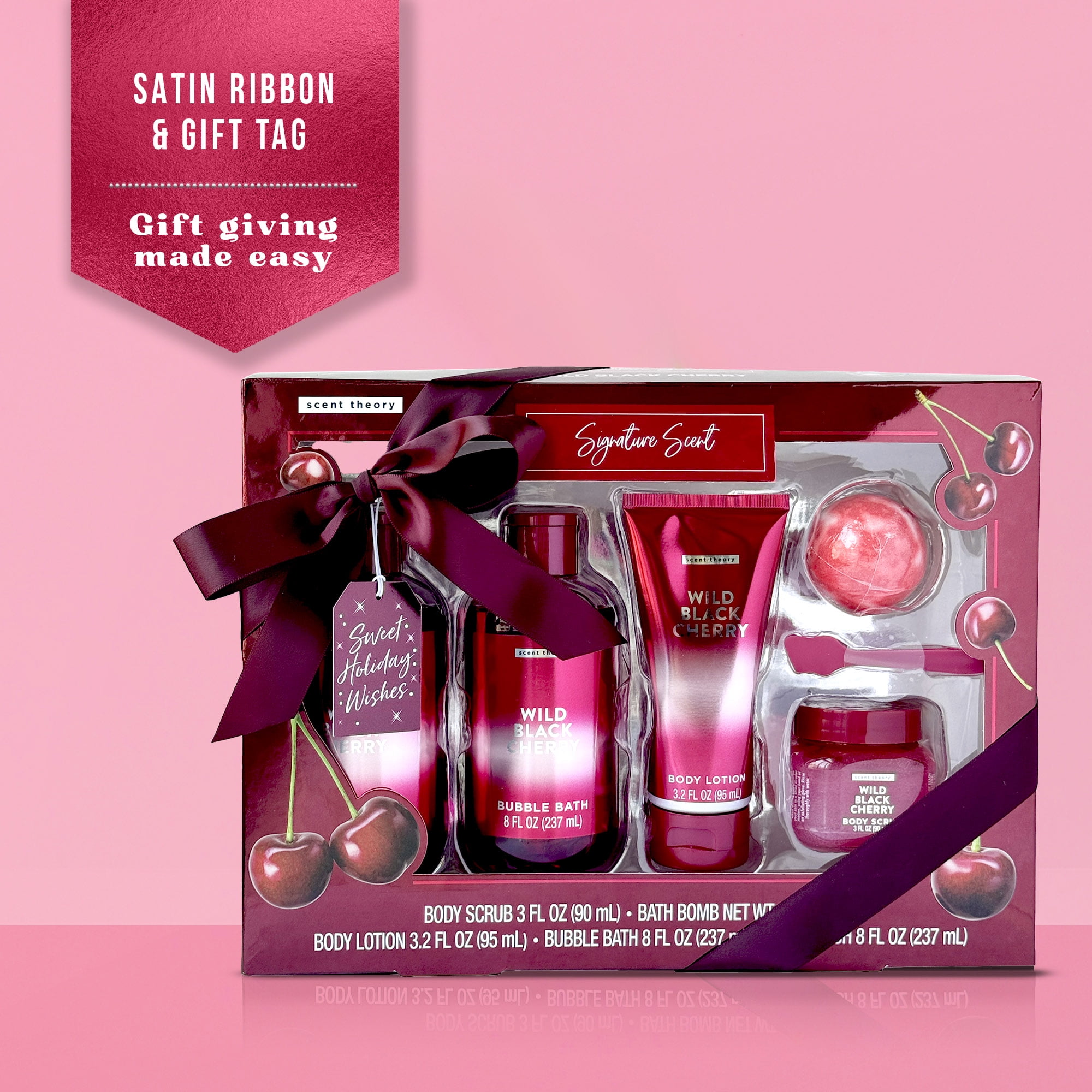 Scent Theory Wild Black Cherry Holiday Bath Gift Set, 5 Piece