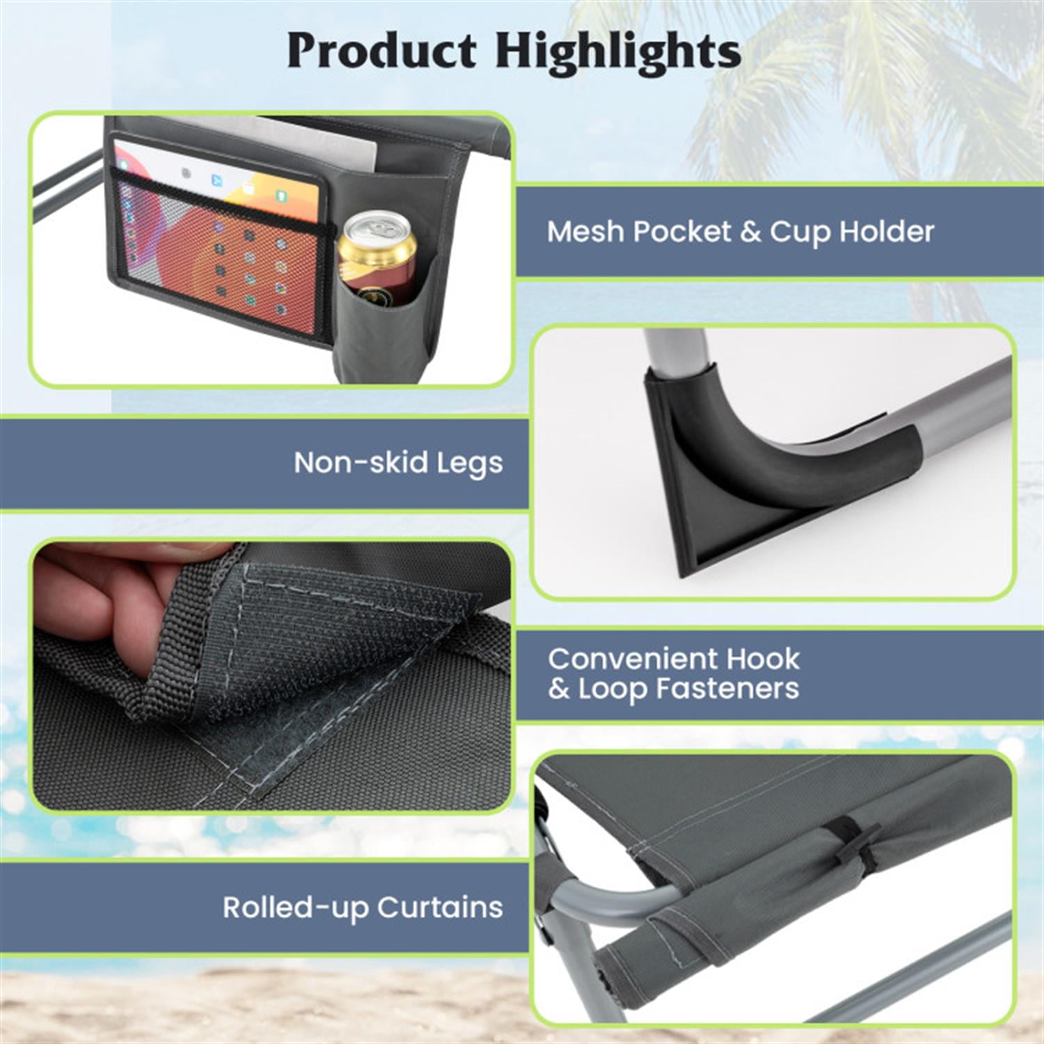 Demi Bonn 5-position Outdoor Patio Folding Chaise Lounge Chair for Outside Pool, Sunbathing and Reading on Stomach, Gray