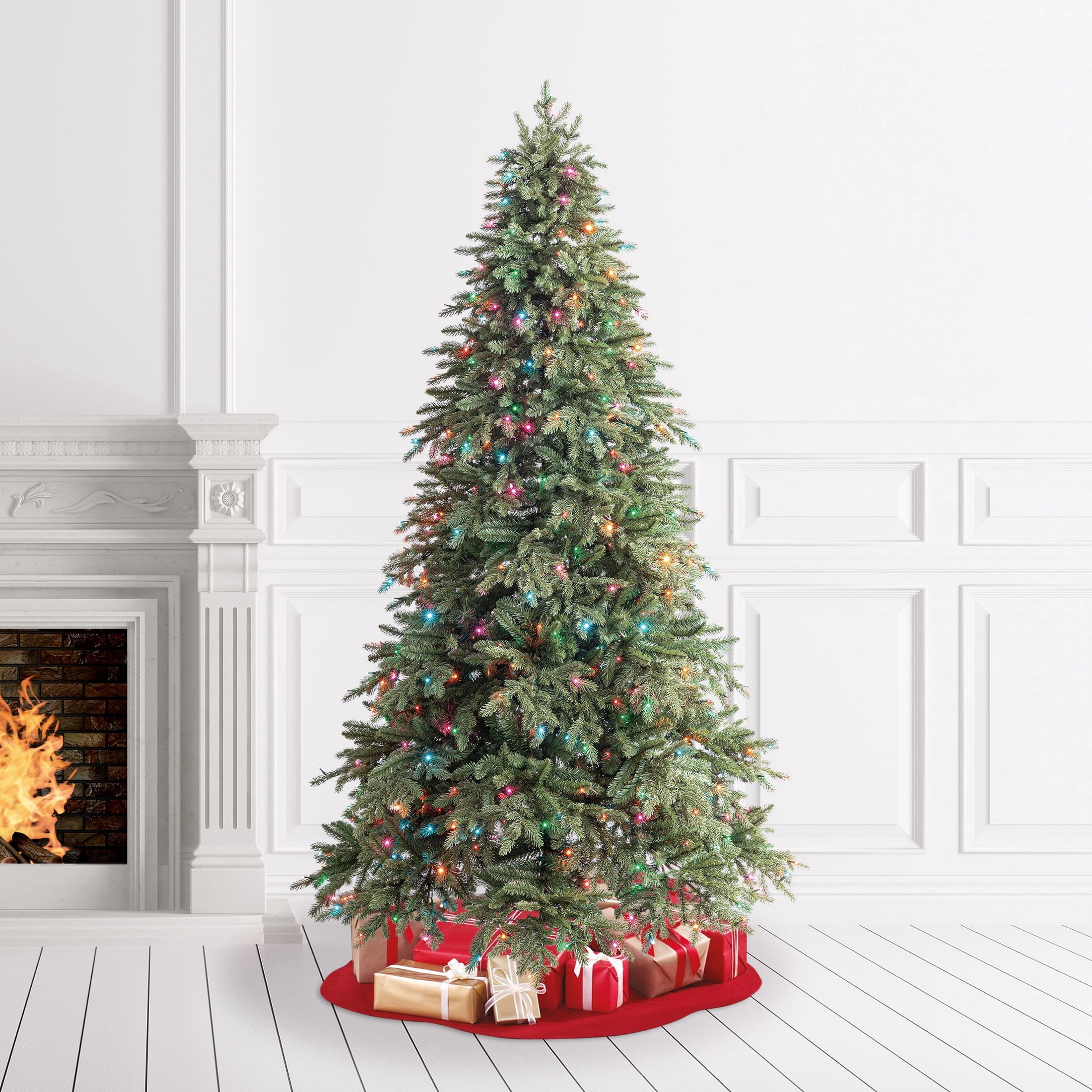 7.5' Pre-Lit Sharon Fir Green Artificial Christmas Tree with LumaDazzle Color-Changing Twinkle LED Lights, Quick Set, and Stand, by Holiday Time